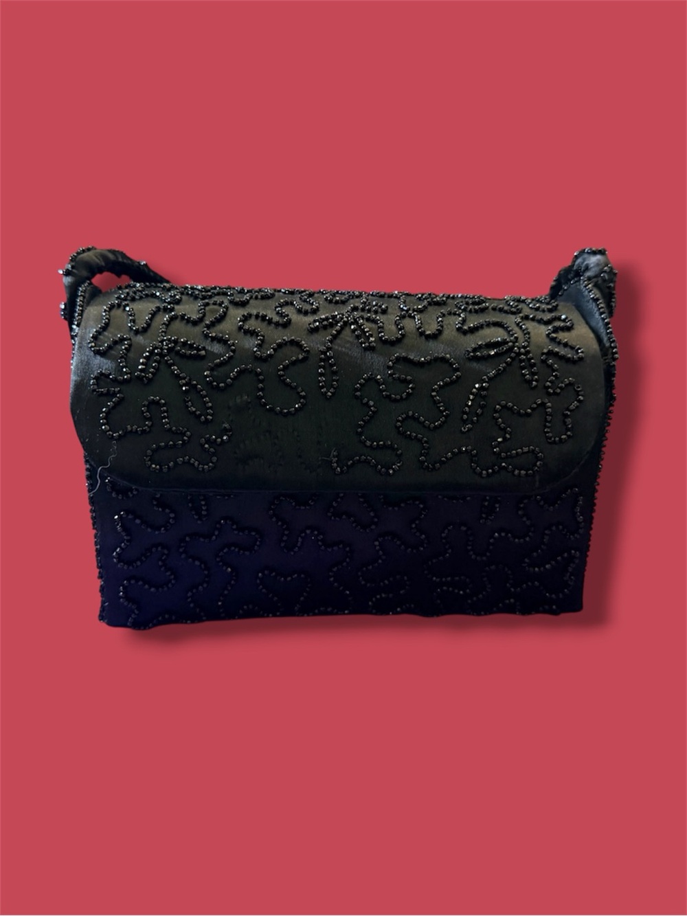 Black Beaded Shoulder Bag - Elegant Evening Bag